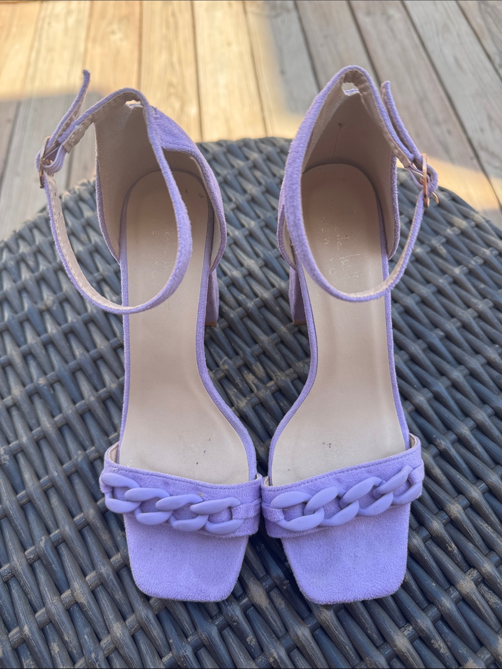 Lavender Chain-Accent Ankle Strap Heels - Women